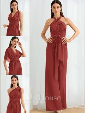 NWT JJ's House Briallen Vermilion One Shoulder Ruffle Chiffon Jumpsuit | 16W